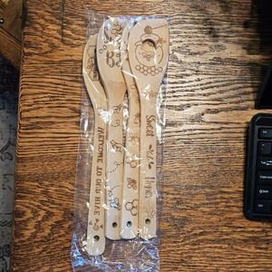 4pc Honey Bee Bamboo Wooden Spoon Set Kitchen Utensils Welcome To Our Hive New